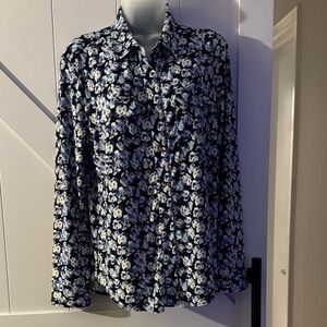 Lauren Ralph Lauren Navy and White Floral Button Down Shirt